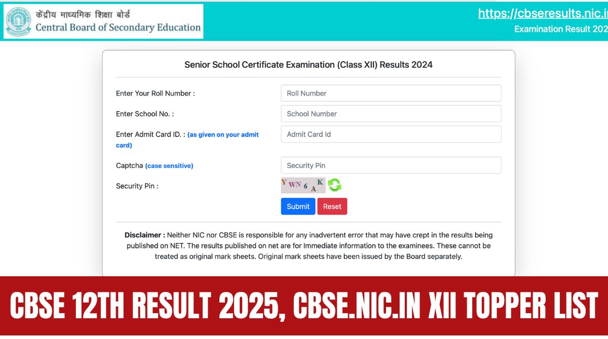 CBSE 12th Result 2025, cbse.nic.in XII Marksheet Release, Topper List